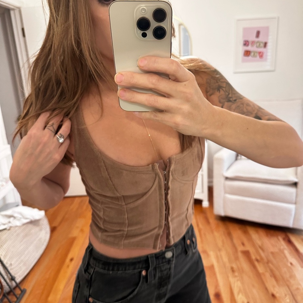 Fitted Brown Sleeveless Bodysuit with Bustier Style